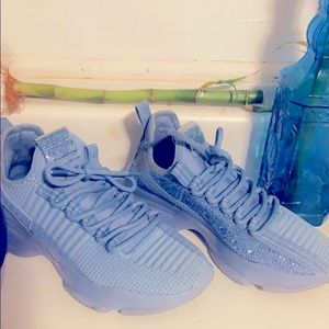 Steven madden bedazzled light blue tennis shoes.